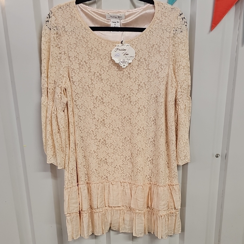 Pinkblush Cream Ruffled Tunic with 3/4 Sleeves